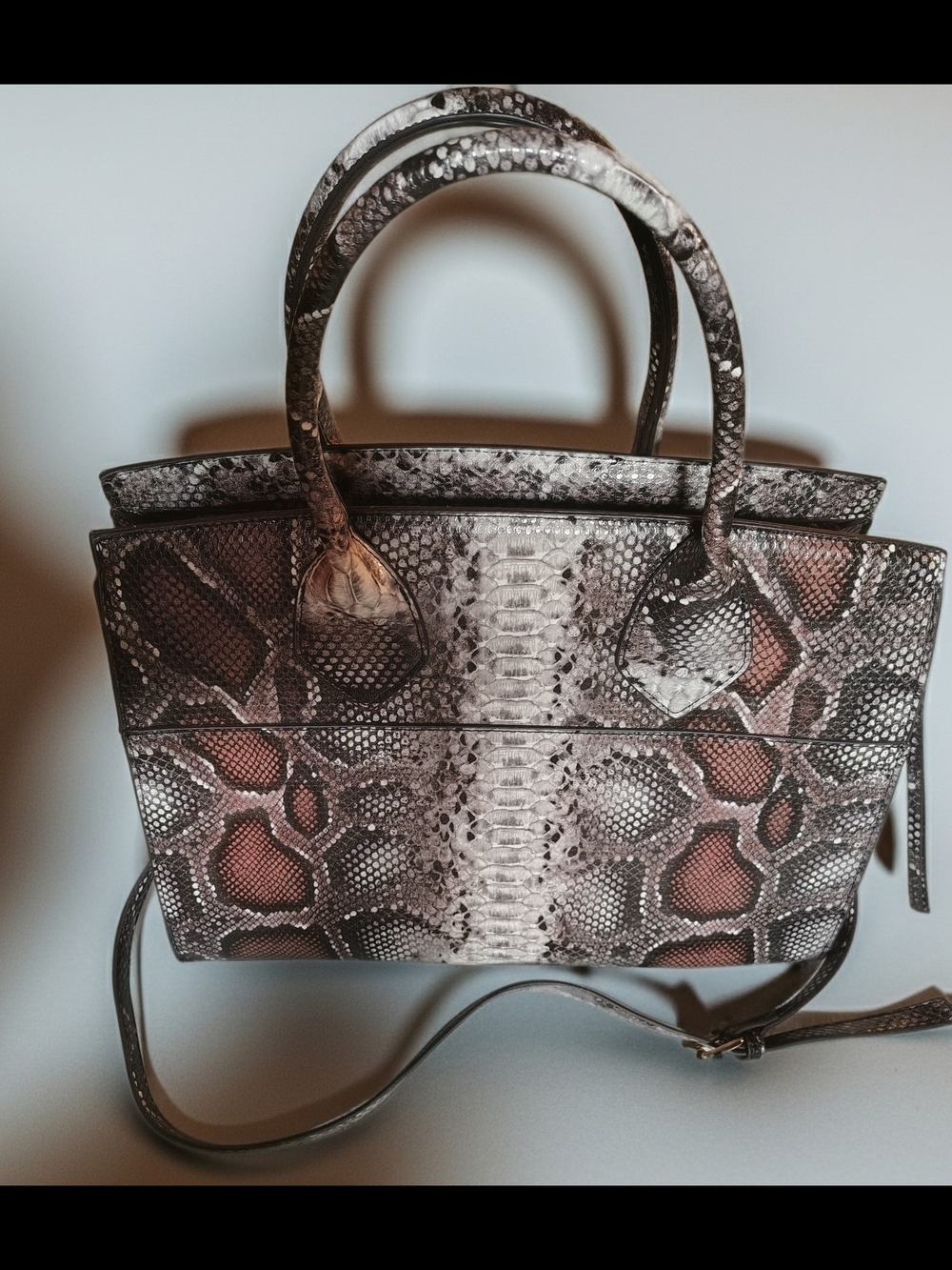 JUSTFAB Python Snakeskin Embossed Structured Tote Satchel Crossbody Bag